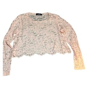 Sympli Lace Cropped Bolero Cardigan Pink Long Sleeve 12 Mesh Layering Feminine